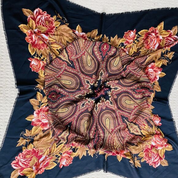 Amazing Black & Multicolor Scarf Made In Italy 100% Polyester Wrap Fringe Ends - Picture 6 of 7